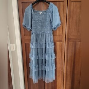 Blue Ruffled Midi Dress